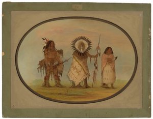 Chef Crow, sa femme et un guerrier - George Catlin