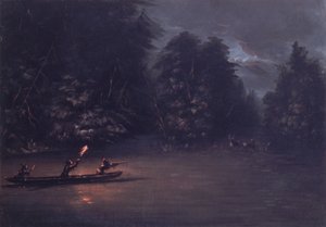 Chasse au cerf à la torche en canoës d