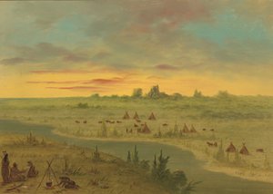 Campement des Indiens Pawnee au coucher du soleil, 1861-1869 - George Catlin