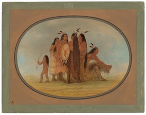Quatre guerriers Mandan, une fille et un garçon - George Catlin