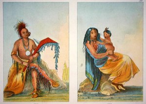 Chef Clermont et sa femme et son enfant - George Catlin
