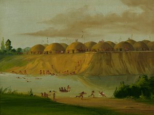 Village Hidatsa, Loges couvertes de terre, sur la rivière Knife, 1810 miles au-dessus de St. Louis - George Catlin