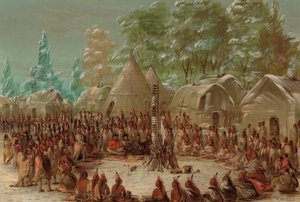 Le groupe de La Salle festoyant dans le village des Illinois. 2 janvier 1680, 1847-1848 - George Catlin