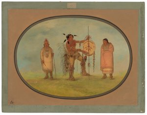 Guerrier Saukie, sa femme et un garçon - George Catlin