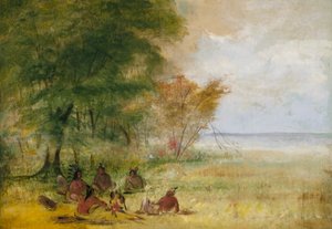 Conseil indien sioux, chefs en profonde délibération - George Catlin