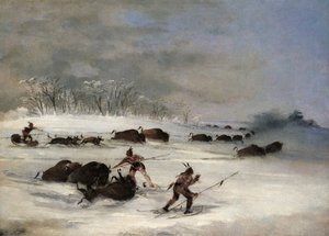 Indiens Sioux sur des raquettes chassant le bison, 1846-1848 - George Catlin