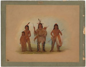 Chef Spokan, deux guerriers et un garçon - George Catlin