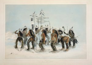 La Danse des raquettes, pub. 1845 lithographie en couleur - George Catlin