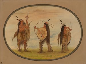 Trois guerriers Mandan armés pour la guerre - George Catlin