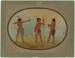 Trois guerriers Shoshonee armés pour la guerre - George Catlin