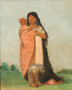 Tsee-moúnt, Grande Merveille, portant son bébé dans sa robe, 1832 - George Catlin