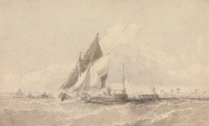 Barges et bateaux à voile dans une mer agitée - George Chambers