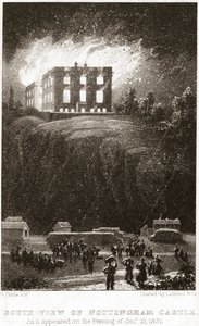 Le Château de Nottingham en feu, vu du sud, 1831
