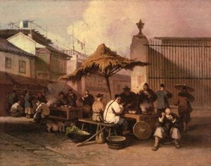 Un groupe de Chinois mangeant à l