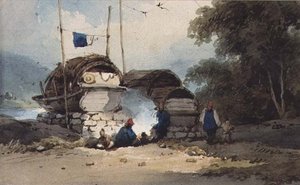 Un campement au bord de la rivière, Chine - George Chinnery