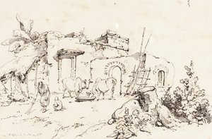 Une scène de village en Inde (verso) - George Chinnery
