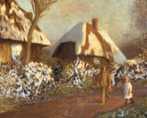Cottages par une soirée glaciale - George Clausen