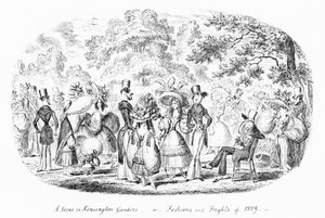 Une scène dans les jardins de Kensington, ou modes et frayeurs de 1829 (gravure) - George Cruikshank