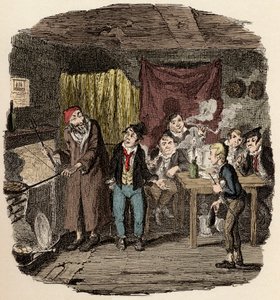 À Londres, Jack Dawkins appelé le Renard présente Oliver à Fagin et son équipe de malfrats - Oliver présenté au respectable vieux monsieur - Illustration pour « Oliver Twist » (Les Aventures d