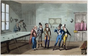 Les hommes à la salle de billard - dans "Life in Paris" par David Carey, ill. par G. Cruikshank, Londres