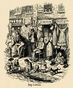 Monmouth Street, Soho, illustration de G. Cruikshank pour Sketches by Boz de Dickens, 1938