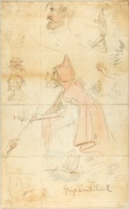 Mother Shipton (recto); Feuille de croquis : Fleur-de-Lis et figures (verso)