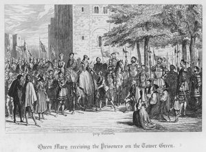 La reine Mary recevant les prisonniers sur la Tour Verte