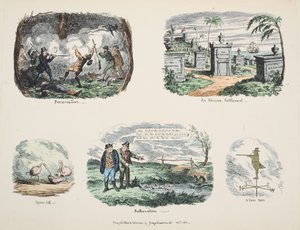 Morceaux et croquis : Préservation, Une colonie africaine, Spatule, Embêtement, Un homme girouette, pub. 1831 - George Cruikshank