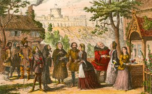 Sir John Falstaff en visite chez son ami Page, à Windsor - George Cruikshank