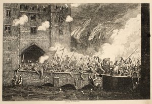 Sir Thomas Wyat attaquant la tour By Ward de The Tower of London, pub. 1840