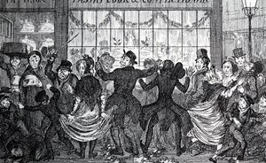 Gamins des rues causant des ravages dans la foule devant une confiserie et une pâtisserie lors de la Nuit des Rois - George Cruikshank