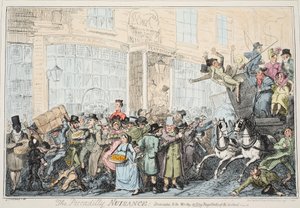 La nuisance de Piccadilly, pub. 1936 (gravure en couleur)