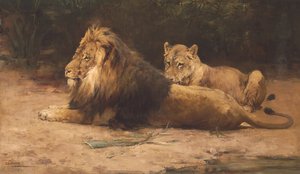 Lion et lionne au repos - George Denholm Armour