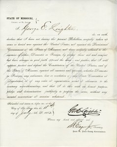 Serment de loyauté de George E. Leighton du Missouri, Comté de St. Louis - George Eliot Leighton