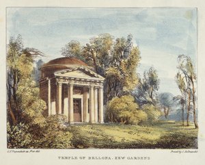Temple de Bellone, Jardins de Kew, planche 24 de Kew Gardens: A Series of Twenty-Four Drawings on Stone, gravé par Charles Hullmandel, publié en 1820 (lithographie coloriée à la main) - George Ernest after Papendiek