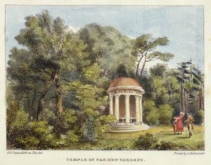 Temple de Pan, Jardins de Kew, planche 12 de Kew Gardens: A Series of Twenty-Four Drawings on Stone, gravé par Charles Hullmandel, publié en 1820 (lithographie coloriée à la main) - George Ernest after Papendiek