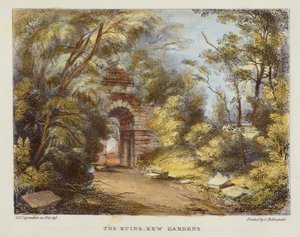 Les Ruines, Jardins de Kew, planche 15 de Kew Gardens: A Series of Twenty-Four Drawings on Stone, gravé par Charles Hullmandel, publié en 1820 (lithographie coloriée à la main) - George Ernest after Papendiek