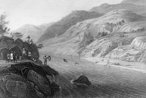 Traversée de la rivière Tonse par un Jhoola, 1838