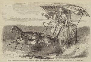 Chariot postal en Inde du Nord, officier en route pour rejoindre l