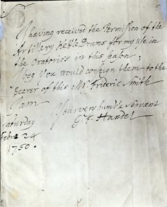 Lettre de George Frederick Handel datée du 24 février 1750