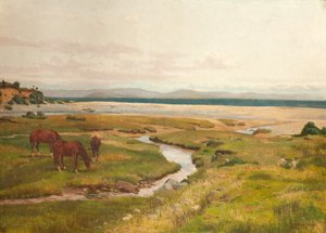 Scène de rivage avec chevaux