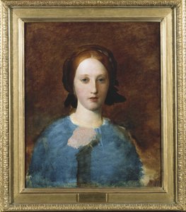 Portrait de Mme Prescott Decie, longueur de buste, en robe bleue - une esquisse - George Frederick Watts