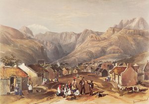 Dans la vallée sereine de Genadendal se trouve un village Hottentot florissant - George French Angas