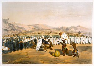 Umpanda passant en revue ses troupes à Nonduengi - George French Angas