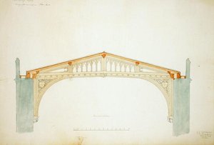 New College Oxford : Conception pour le nouveau toit de la salle - George Gilbert Scott