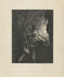 Bandit armé dans une grotte