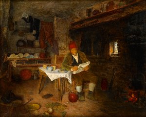 Un foyer rustique : Lire les nouvelles, 1855 - George Hardy