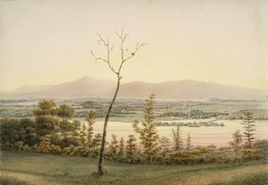 Crépuscule précoce, Kaatskill Catskill Landing et montagnes depuis la rive est de l