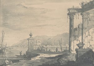 Scène côtière avec une ruine classique à droite, 1811 - George Hawkins