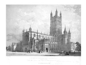 Vue S.O. de la cathédrale de Gloucester, vers 1842